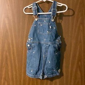 Denim overalls with pink roses